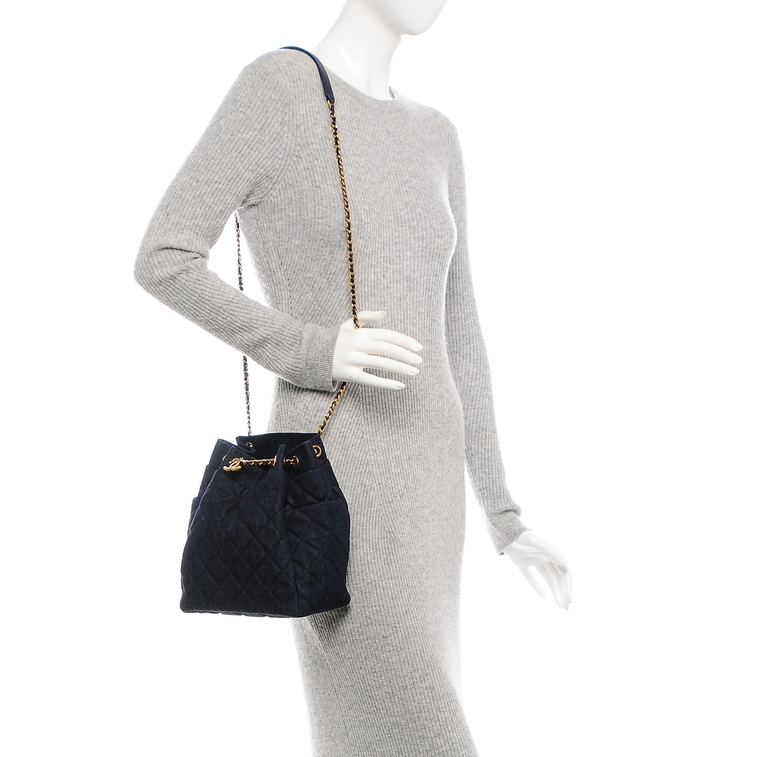 Chanel Washed Denim Quilted Small Urban Spirit Drawstring Bag Dark Blue 2 of 7