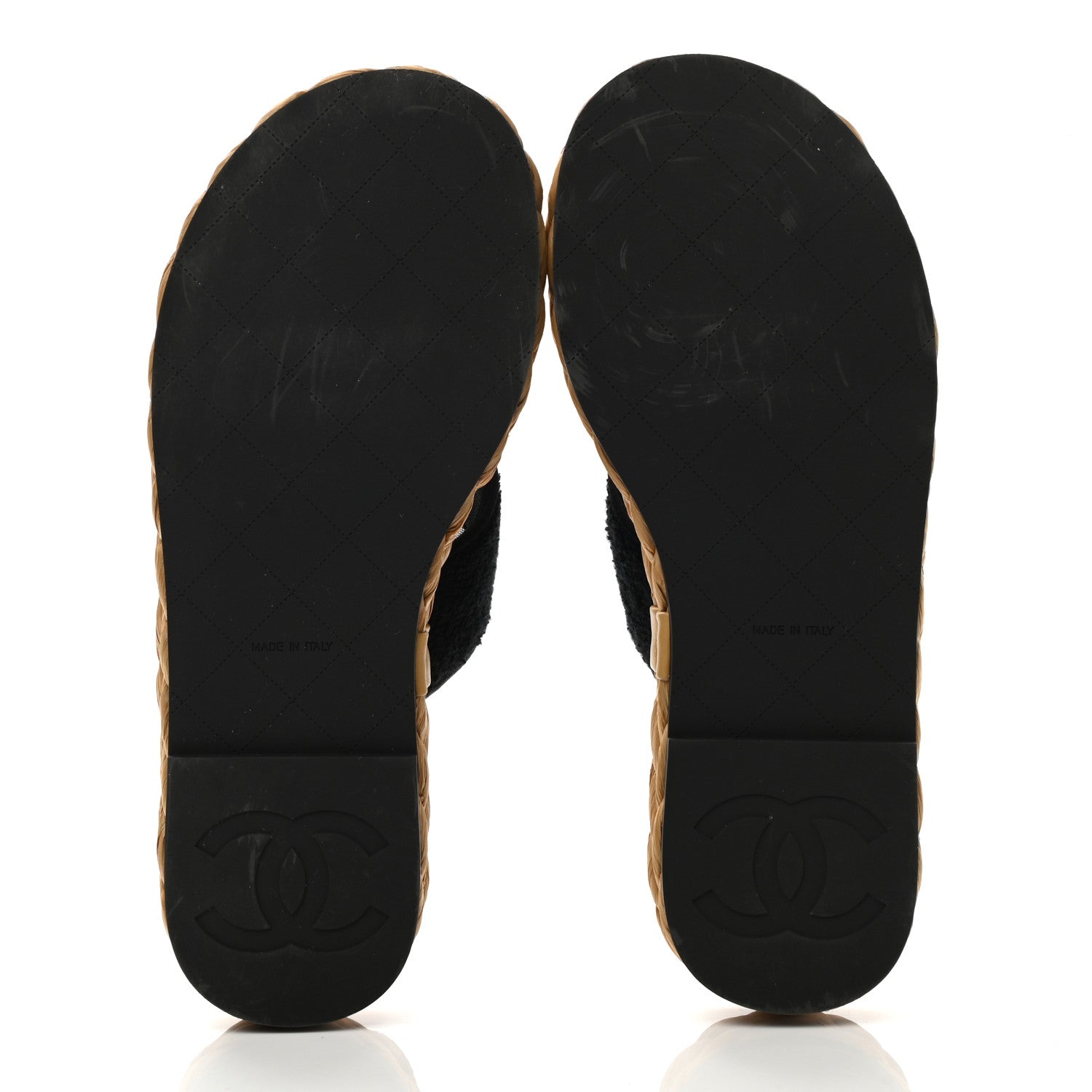 Chanel Terry Cloth Raffia CC Logo Thong Sandals 35 Black 5 of 9