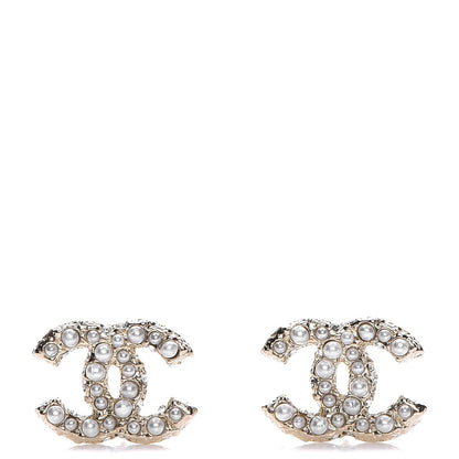 Chanel Crystal Pearl CC Earrings Light Gold 1 of 5