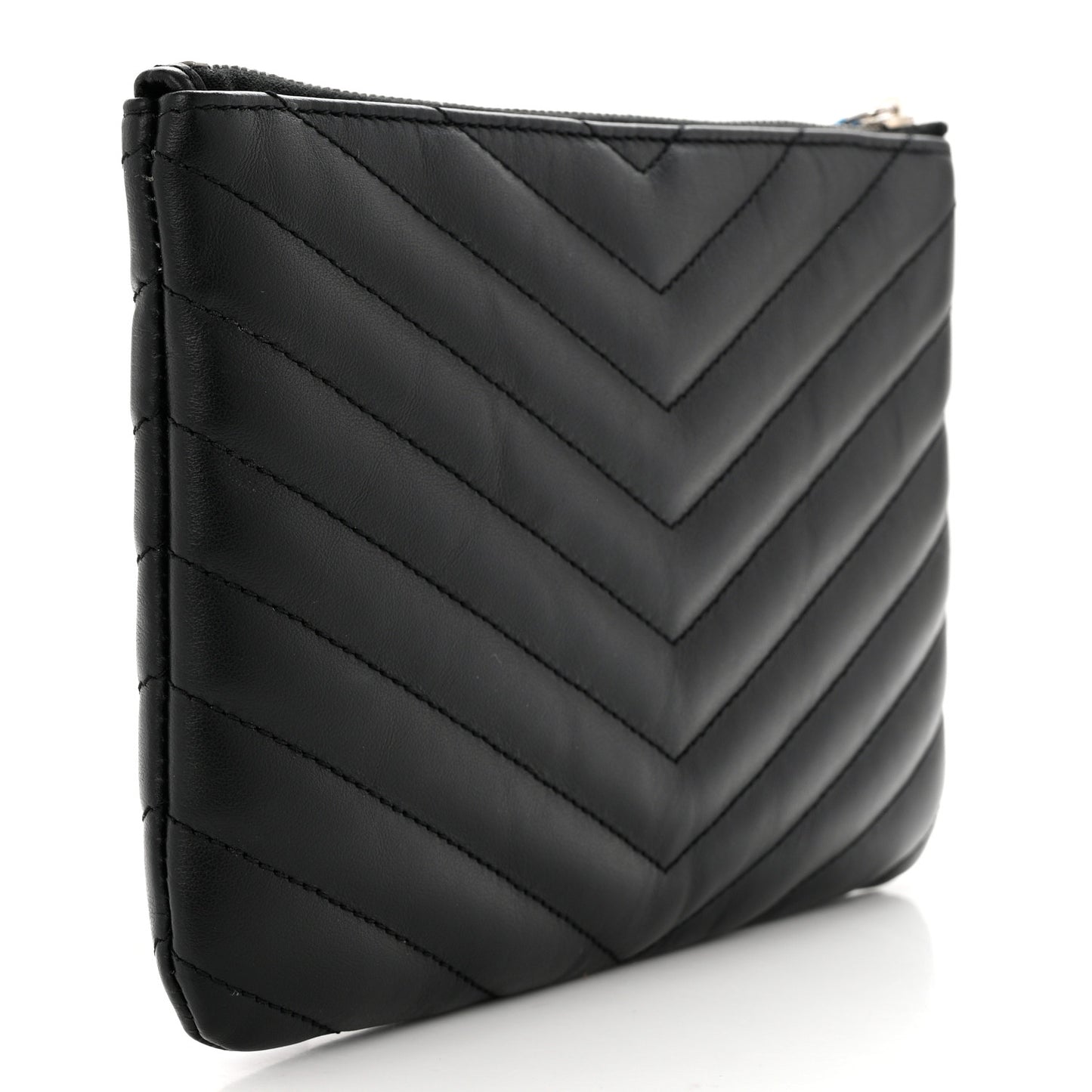 Calfskin Matelasse Chevron Monogram Pouch Black