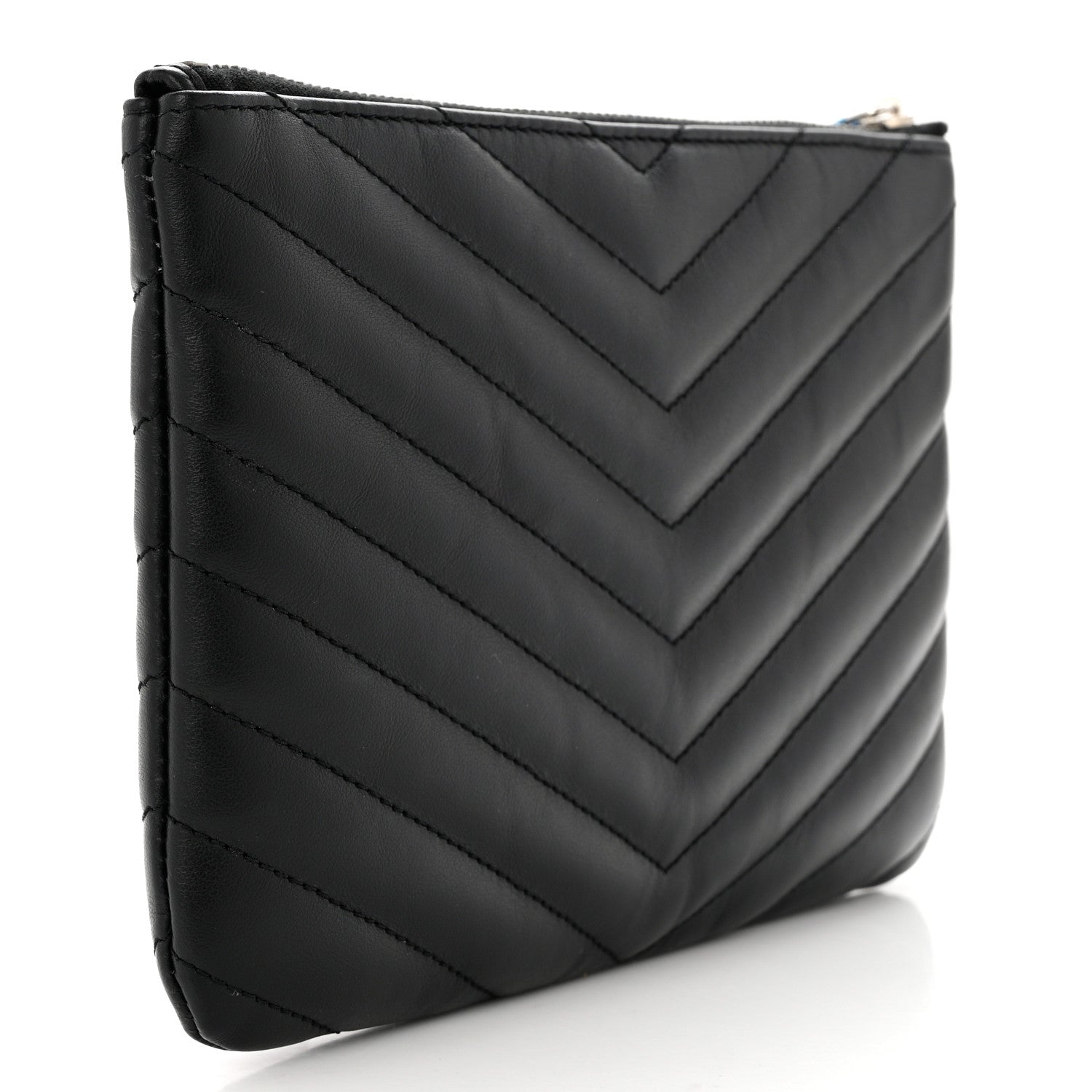 Saint Laurent Calfskin Matelasse Chevron Monogram Pouch Black 3 of 8
