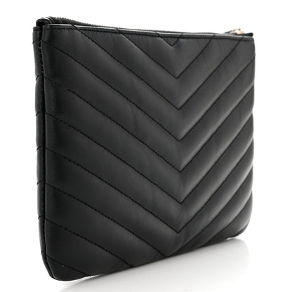 Saint Laurent Calfskin Matelasse Chevron Monogram Pouch Black 3 of 8