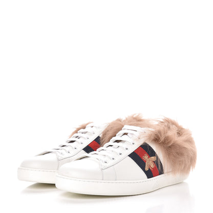 Gucci Calfskin Wool Web Bee Embroidered Mens Ace Sneakers 13.5 White 3 of 10