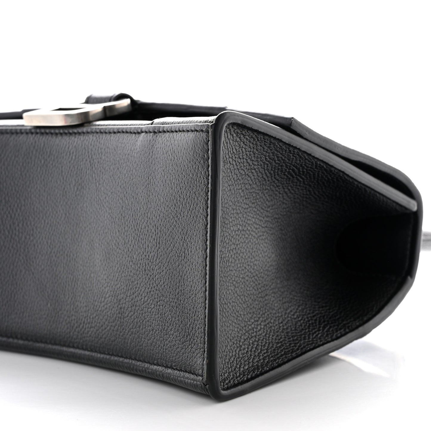 Grained Calfskin Small Hourglass Top Handle Bag Black
