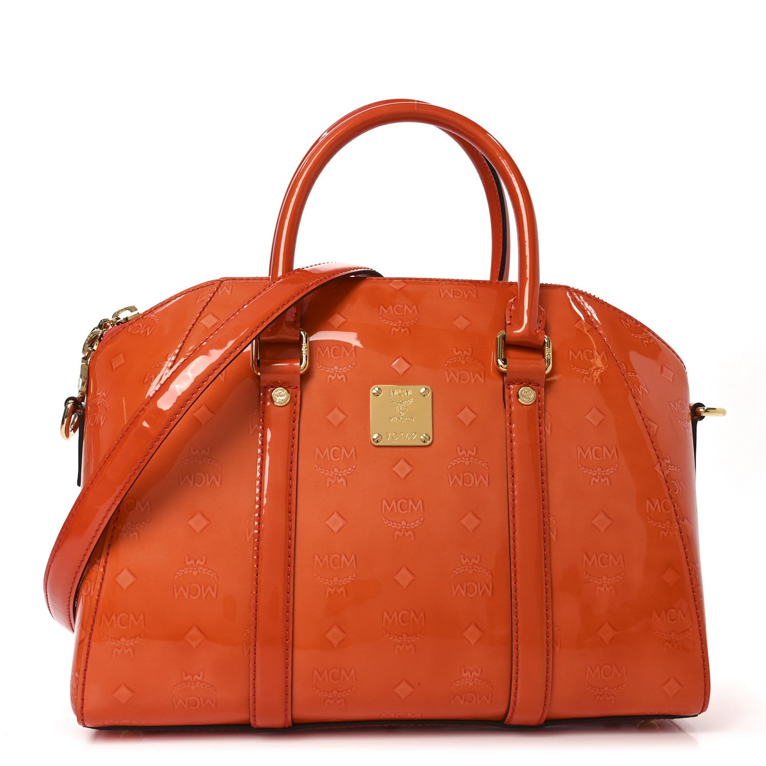 MCM Monogram Patent Zip Top Tote Orange 1 of 9