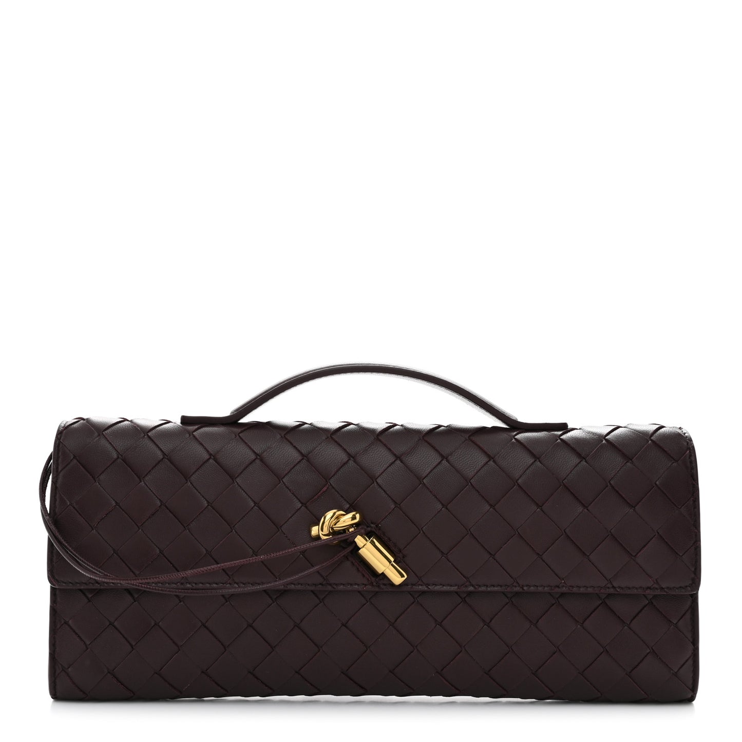 Nappa Intrecciato Long Andiamo Top Handle Clutch  Dark Barolo