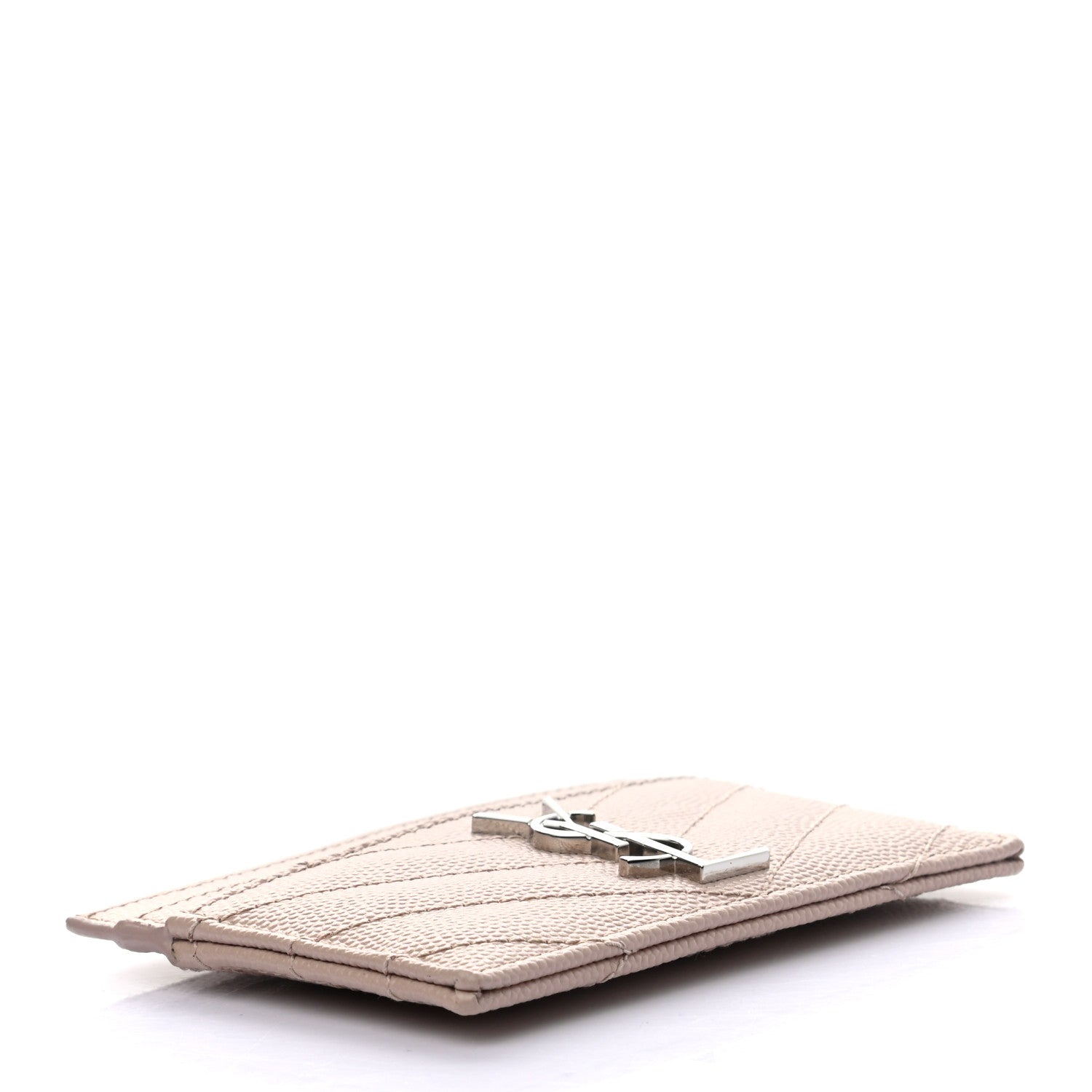 Saint Laurent Grain De Poudre Matelasse Chevron Monogram Credit Card Case Pale Pink 4 of 6