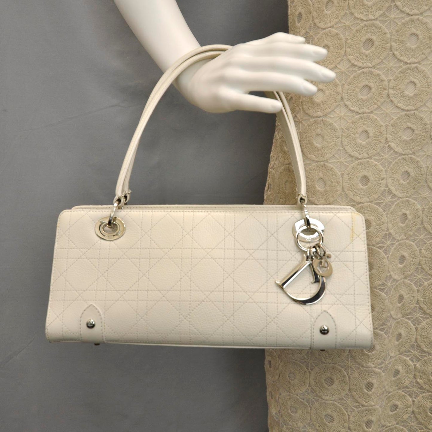 Leather Cannage East West Lady Dior White
