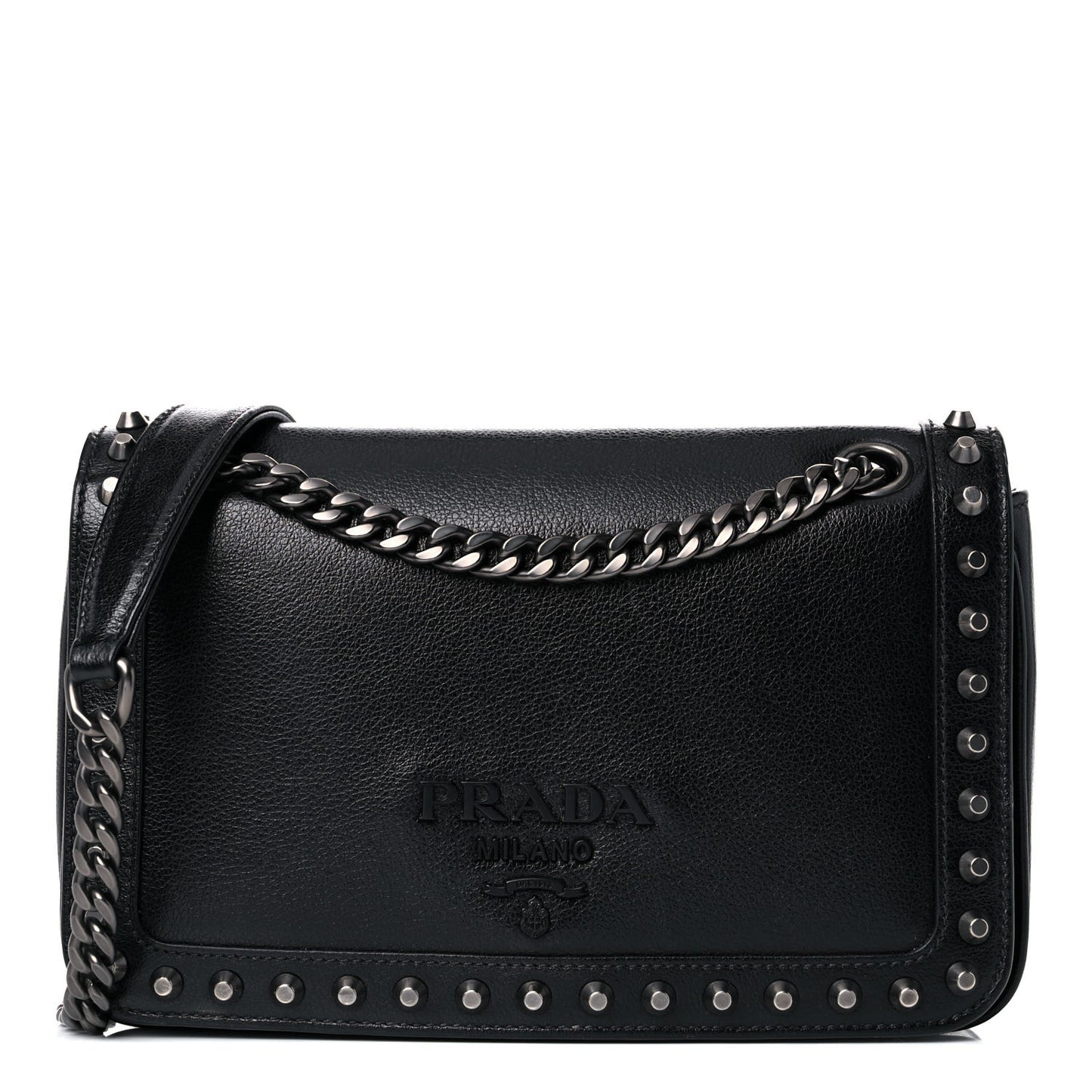 Glace Calfskin Studded Crossbody Black