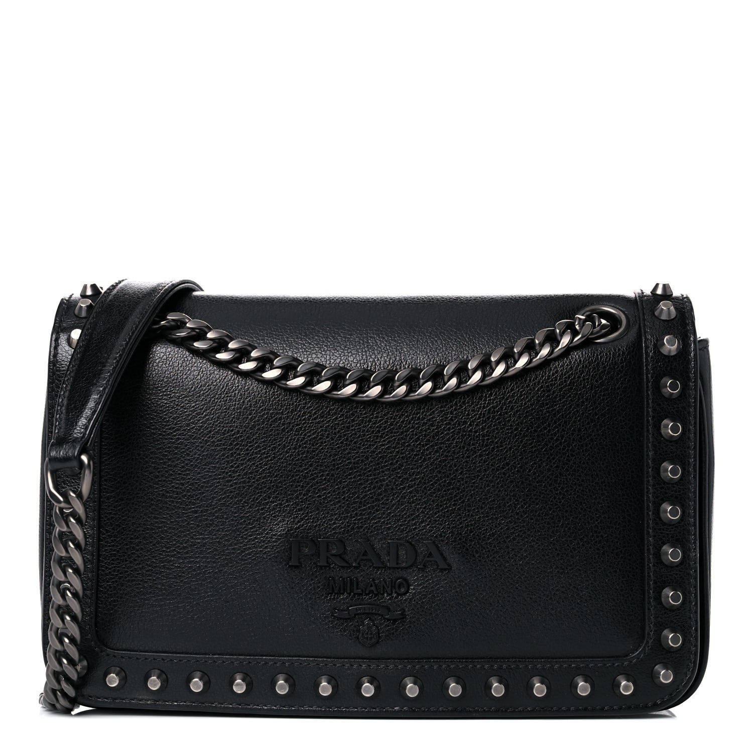 Prada Glace Calfskin Studded Crossbody Black 1 of 18
