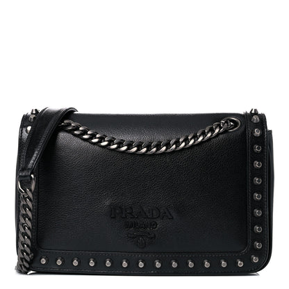 Prada Glace Calfskin Studded Crossbody Black 1 of 18