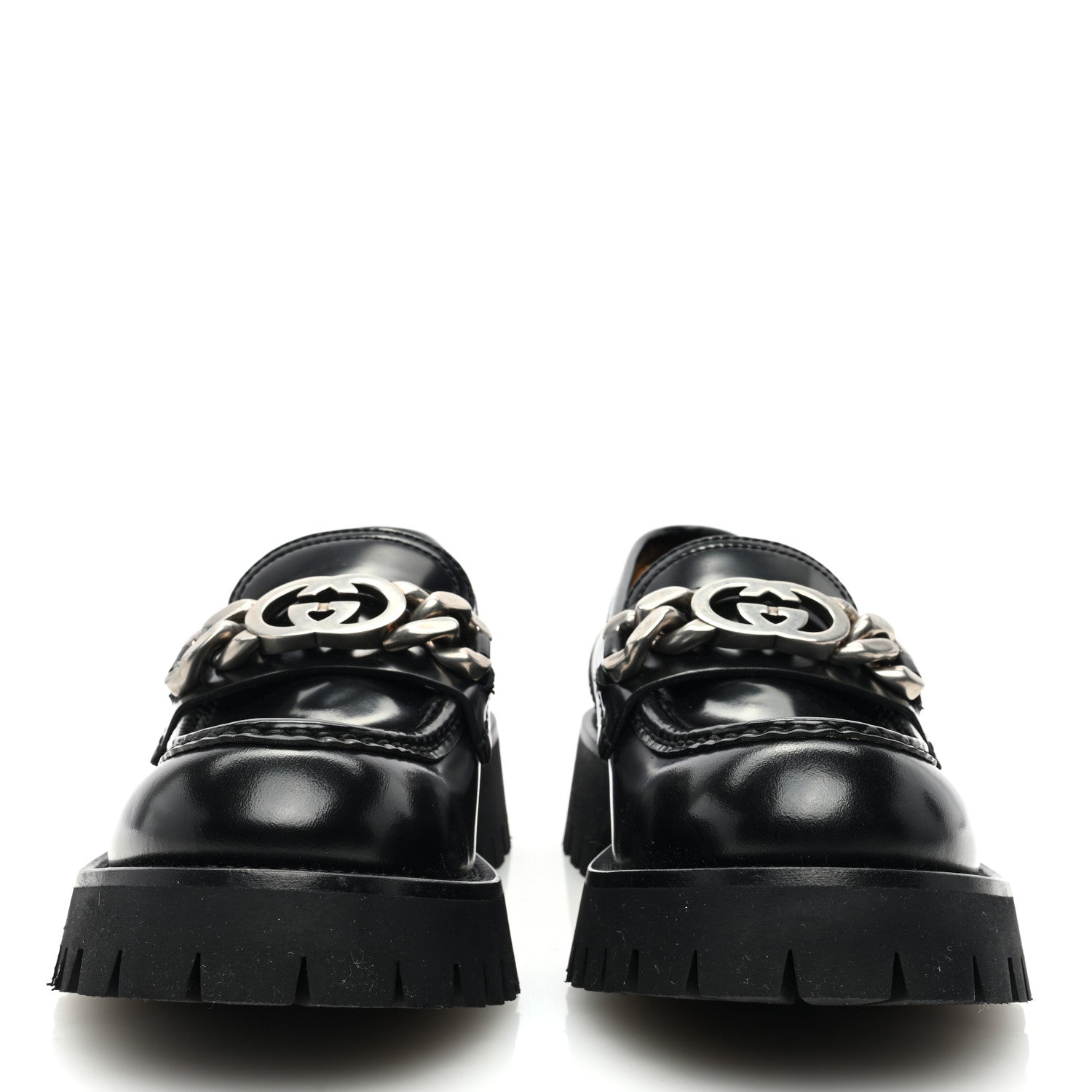 Gucci Cordovan Lux Womens Jeanne Platform Lug Sole 30/45mm Loafers 38 Black 3 of 7