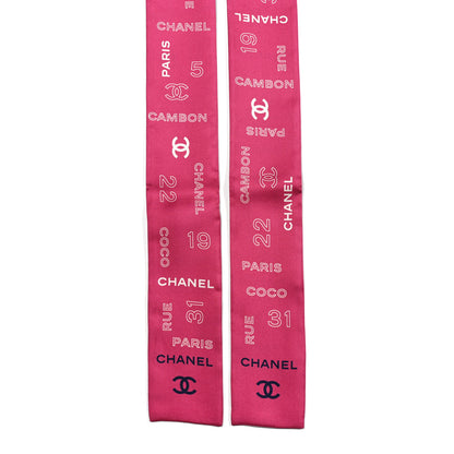 Chanel Silk 19 Rue Cambon Slim Bandeau Scarf Pink White 2 of 4