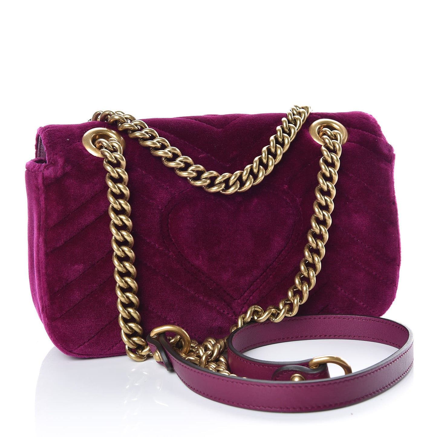 Velvet Matelasse Mini GG Marmont Shoulder Bag Fuchsia Violet Cyclamen