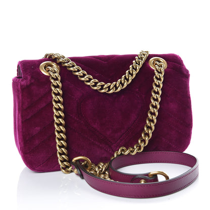 Gucci Velvet Matelasse Mini GG Marmont Shoulder Bag Fuchsia Violet Cyclamen 3 of 9