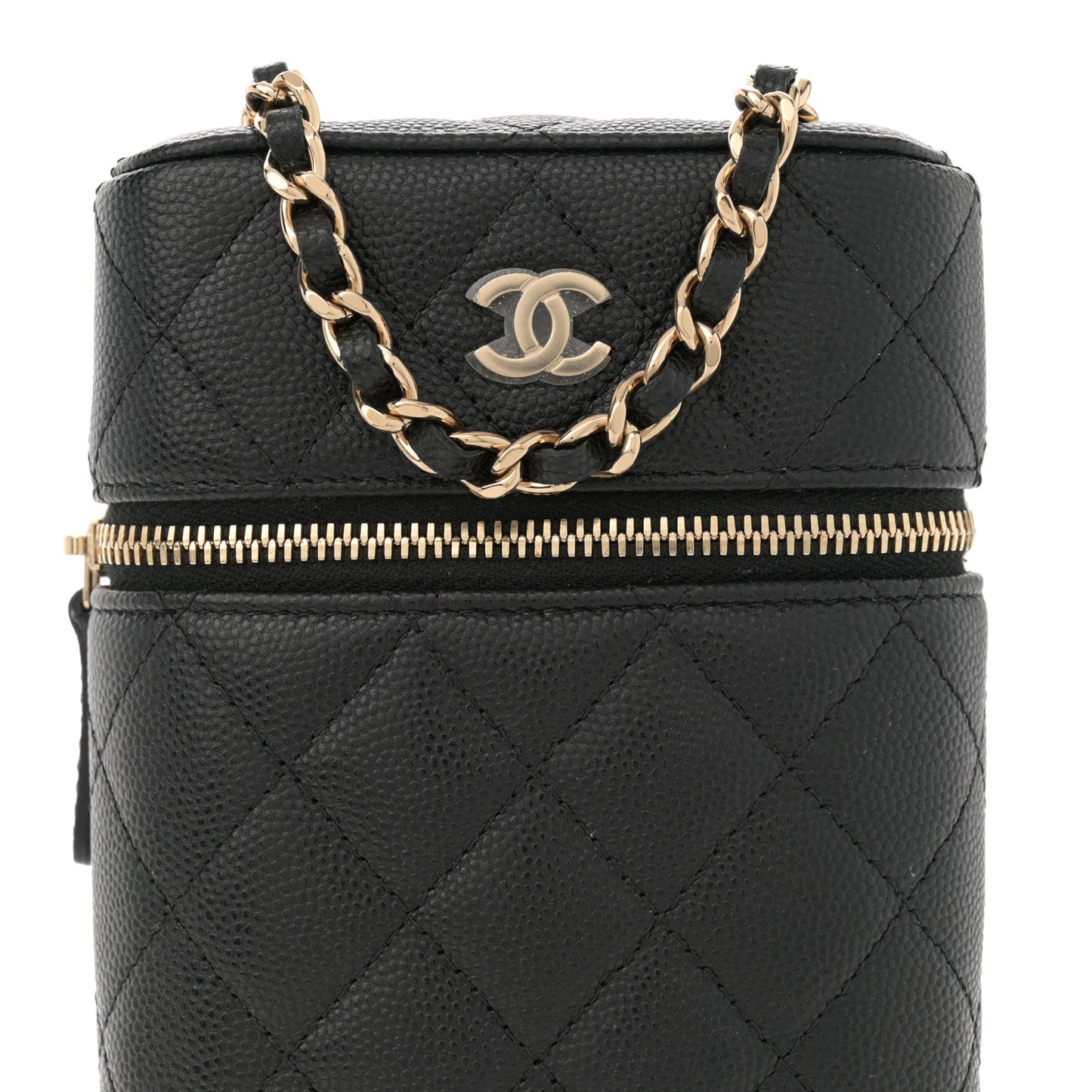 Caviar Quilted Phone Holder With Chain Black