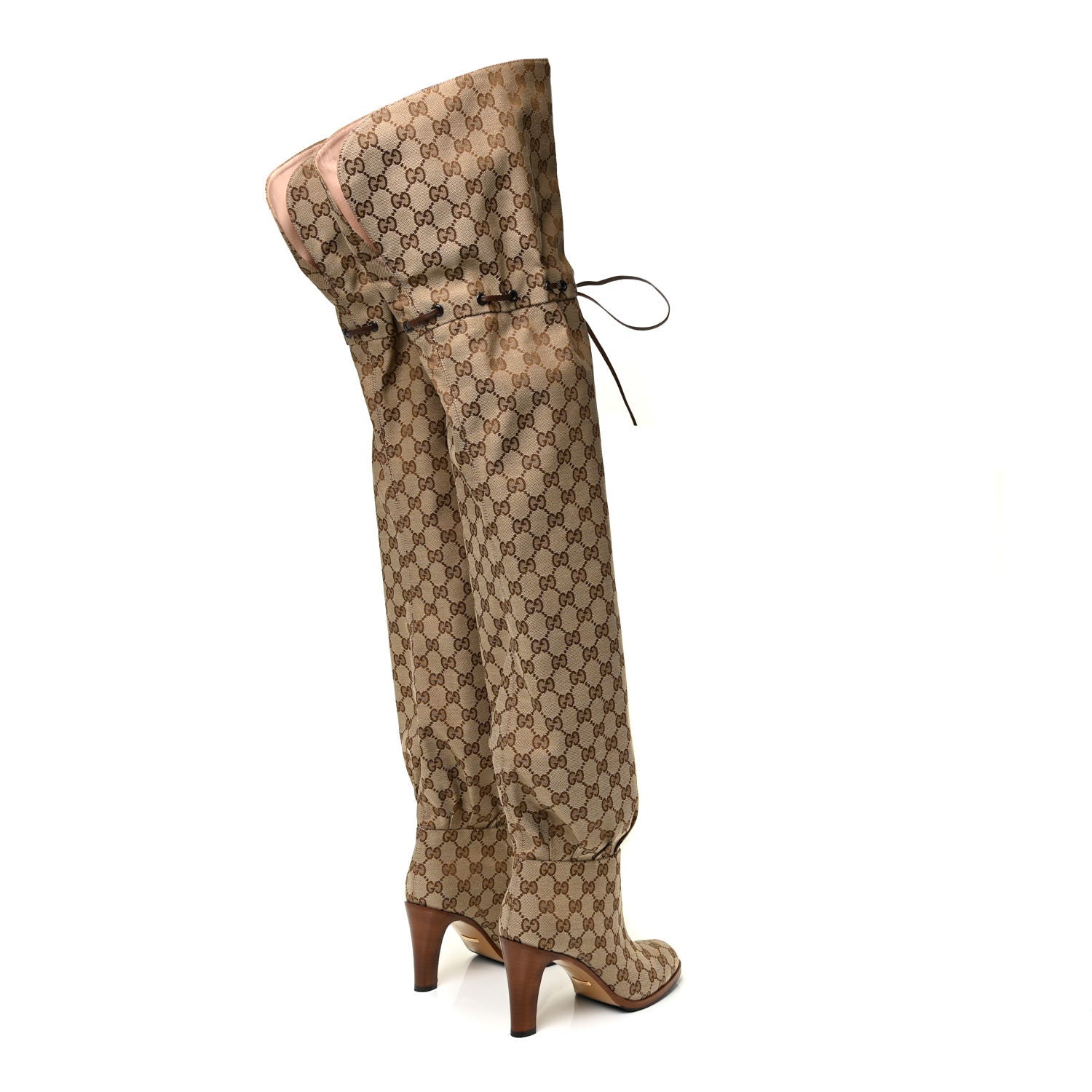 Gucci Monogram Over The Knee Boots 37.5 Beige Ebony 5 of 11