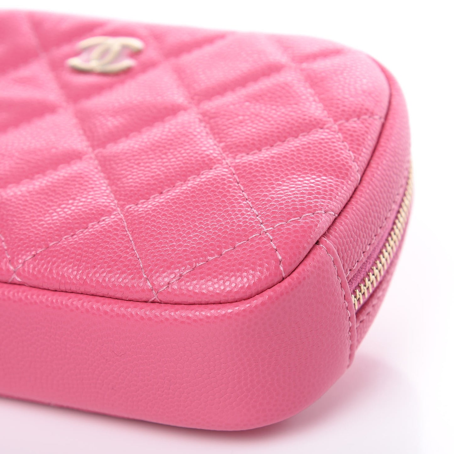 Caviar Quilted Small Curvy Pouch Cosmetic Case Pink