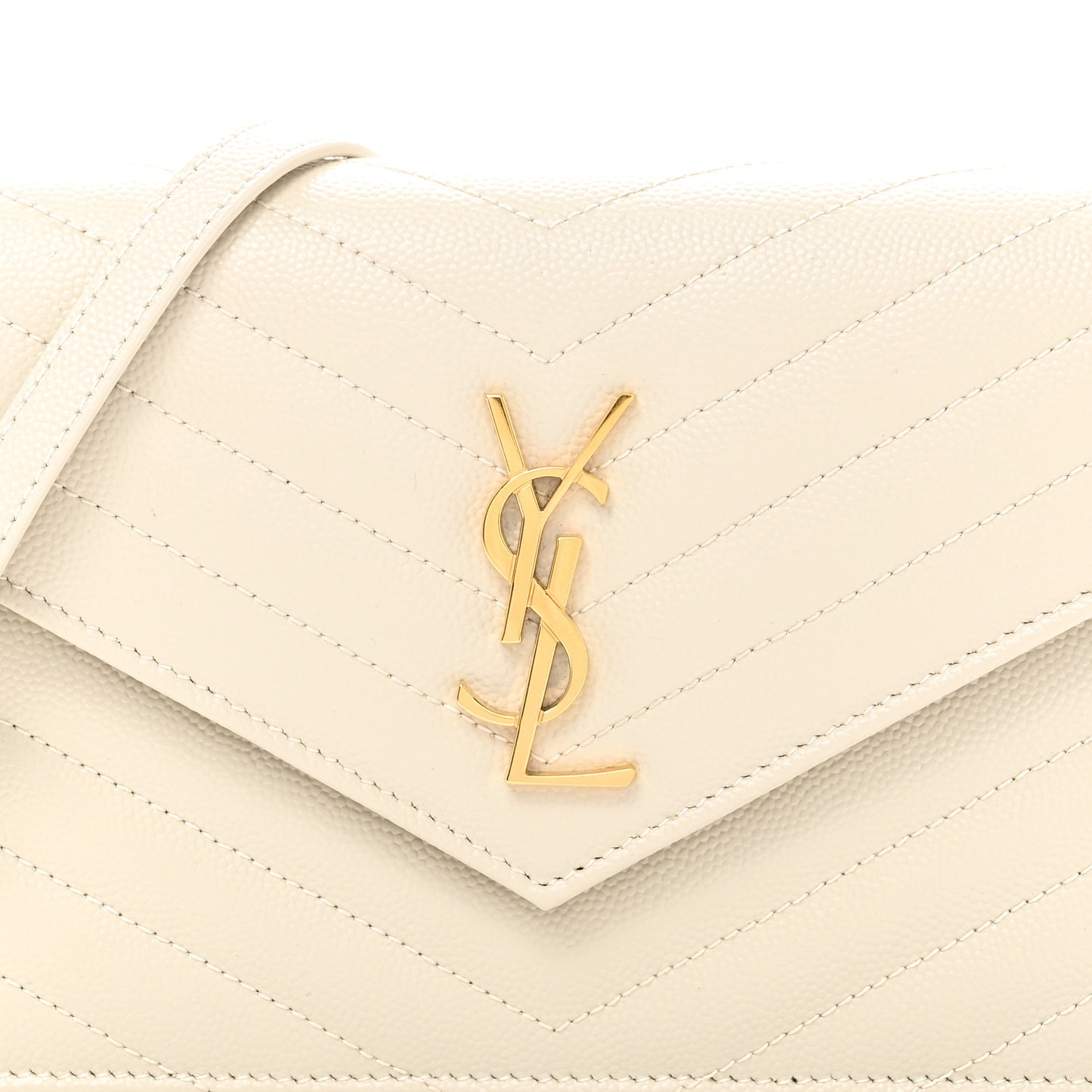 Grain De Poudre Matelasse Chevron Monogram Envelope Chain Wallet Crema Soft