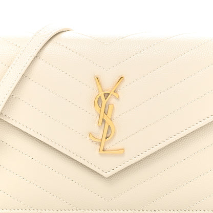 Saint Laurent Grain De Poudre Matelasse Chevron Monogram Envelope Chain Wallet Crema Soft 7 of 10