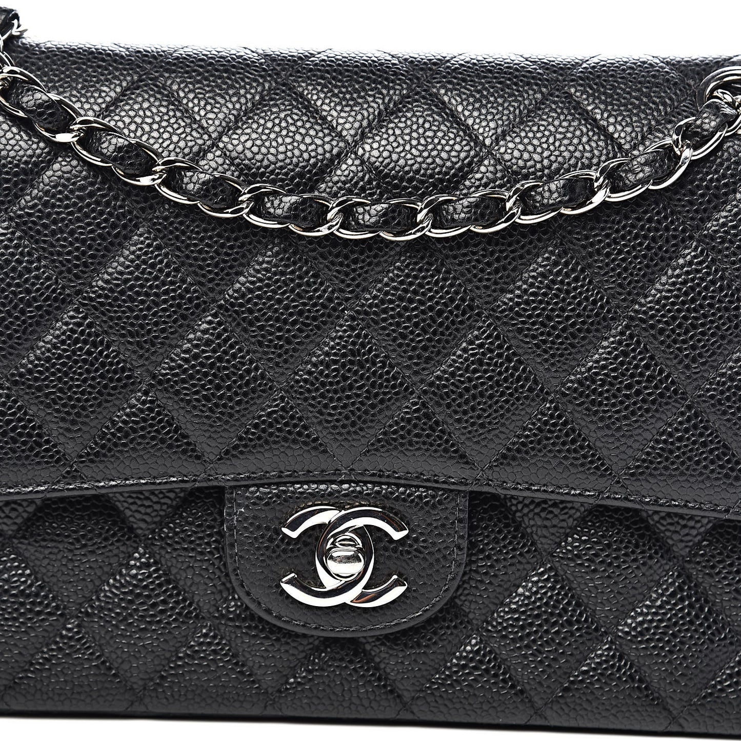Caviar Quilted Medium Double Flap Black