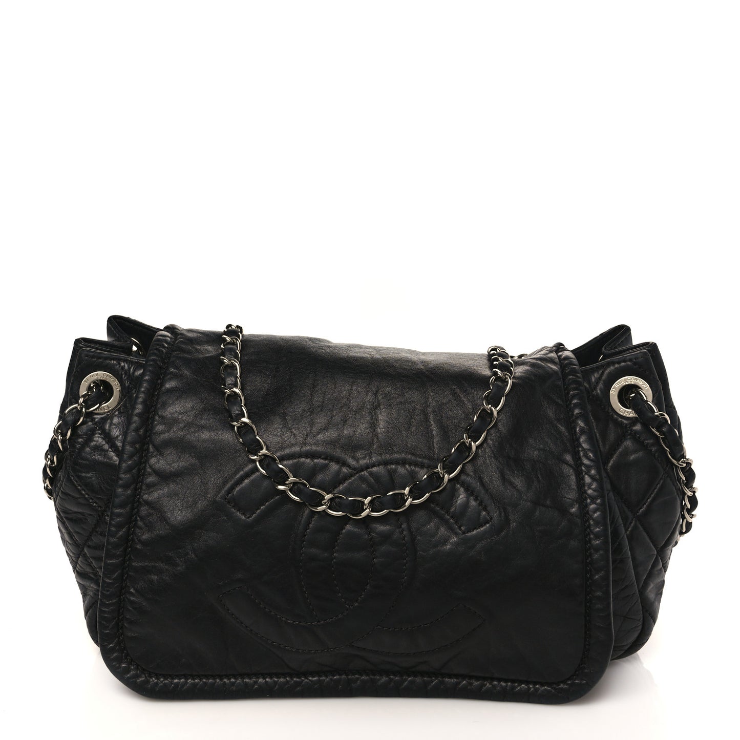 Lambskin Medium Rock and Chain Flap Black