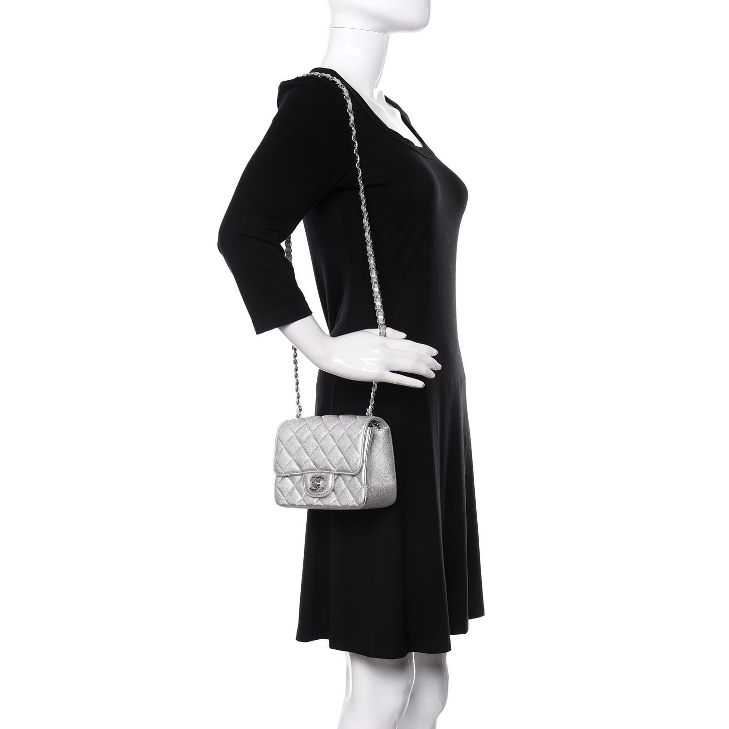 Metallic Lambskin Quilted Mini Square Flap Silver
