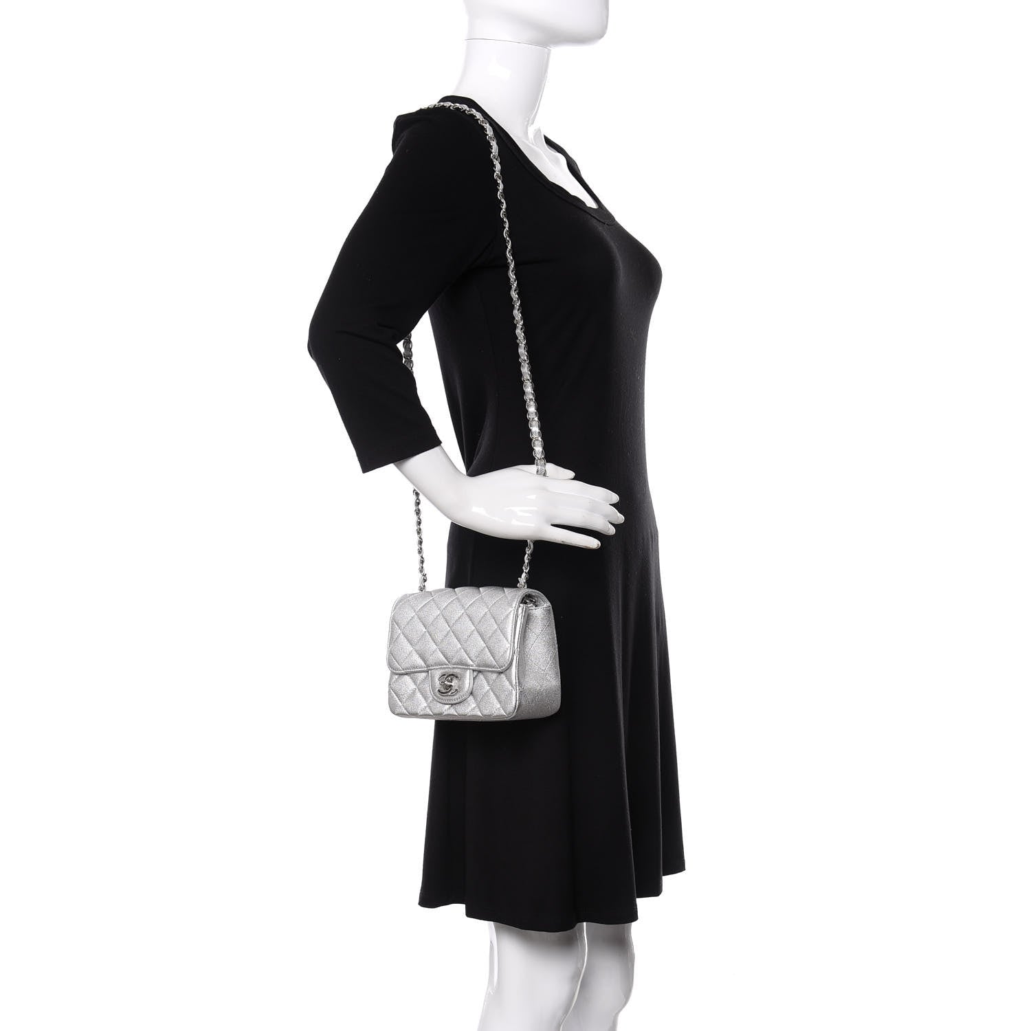 Chanel Metallic Lambskin Quilted Mini Square Flap Silver 2 of 11