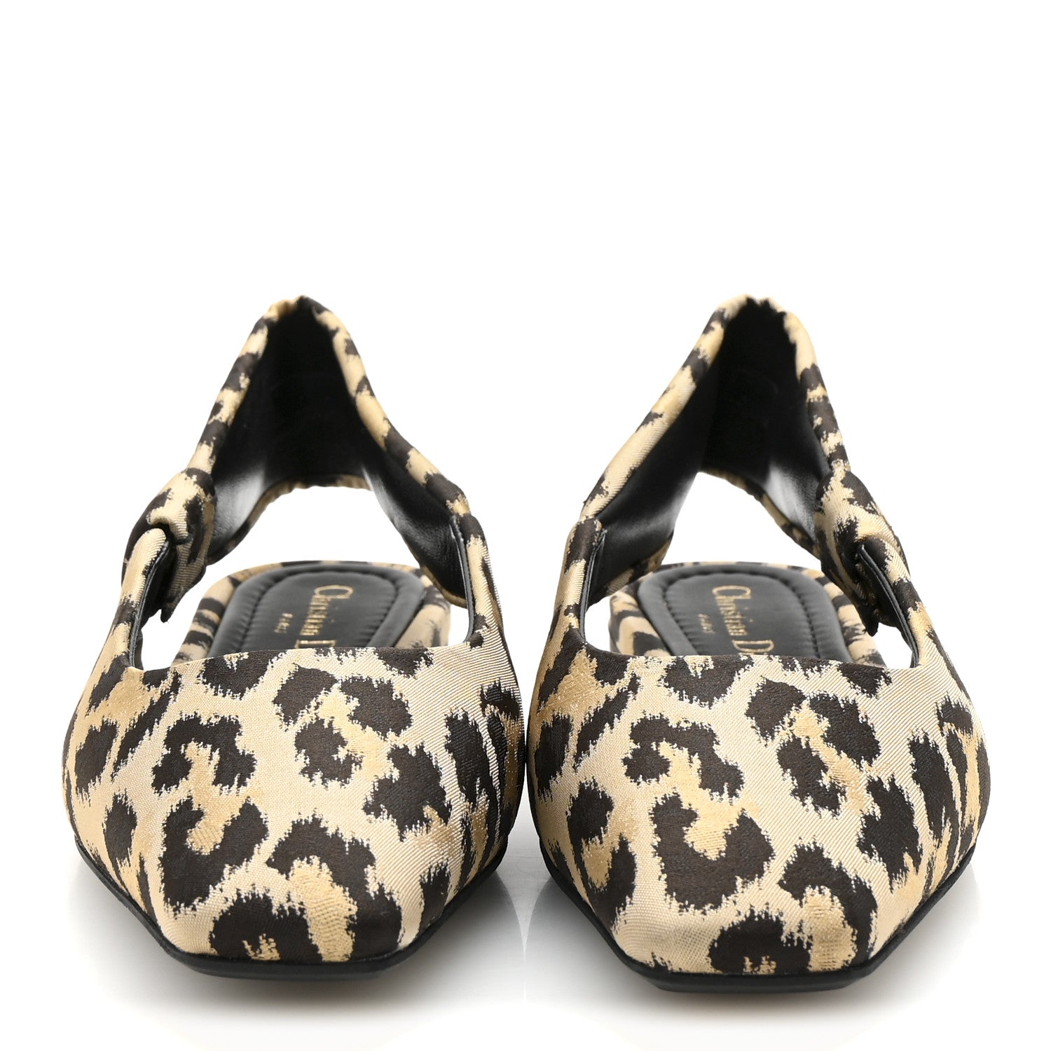 Christian Dior Nylon Leopard Print Mizza Slingback Flat 36 Beige
