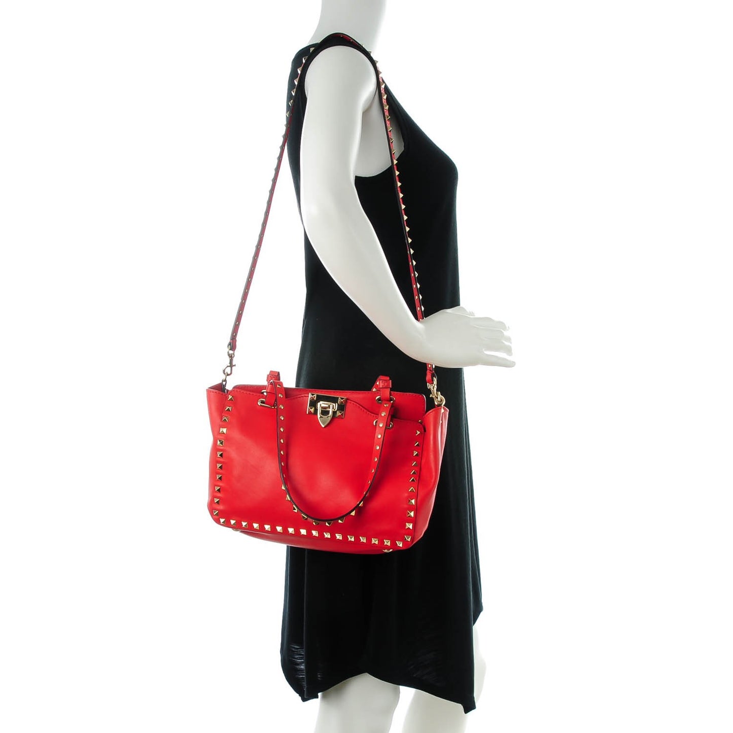 Vitello Small Rockstud Tote Deep Orange