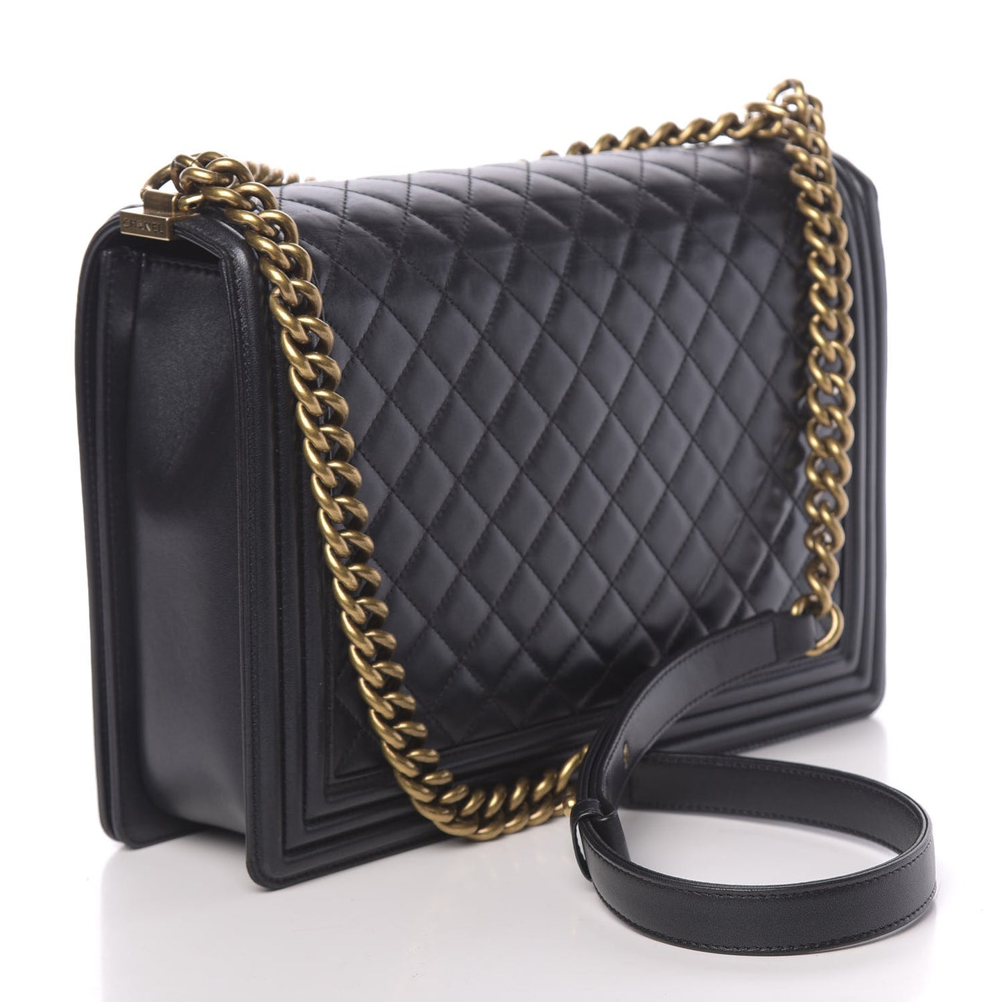 Metallic Lambskin Quilted Large Boy Flap Black