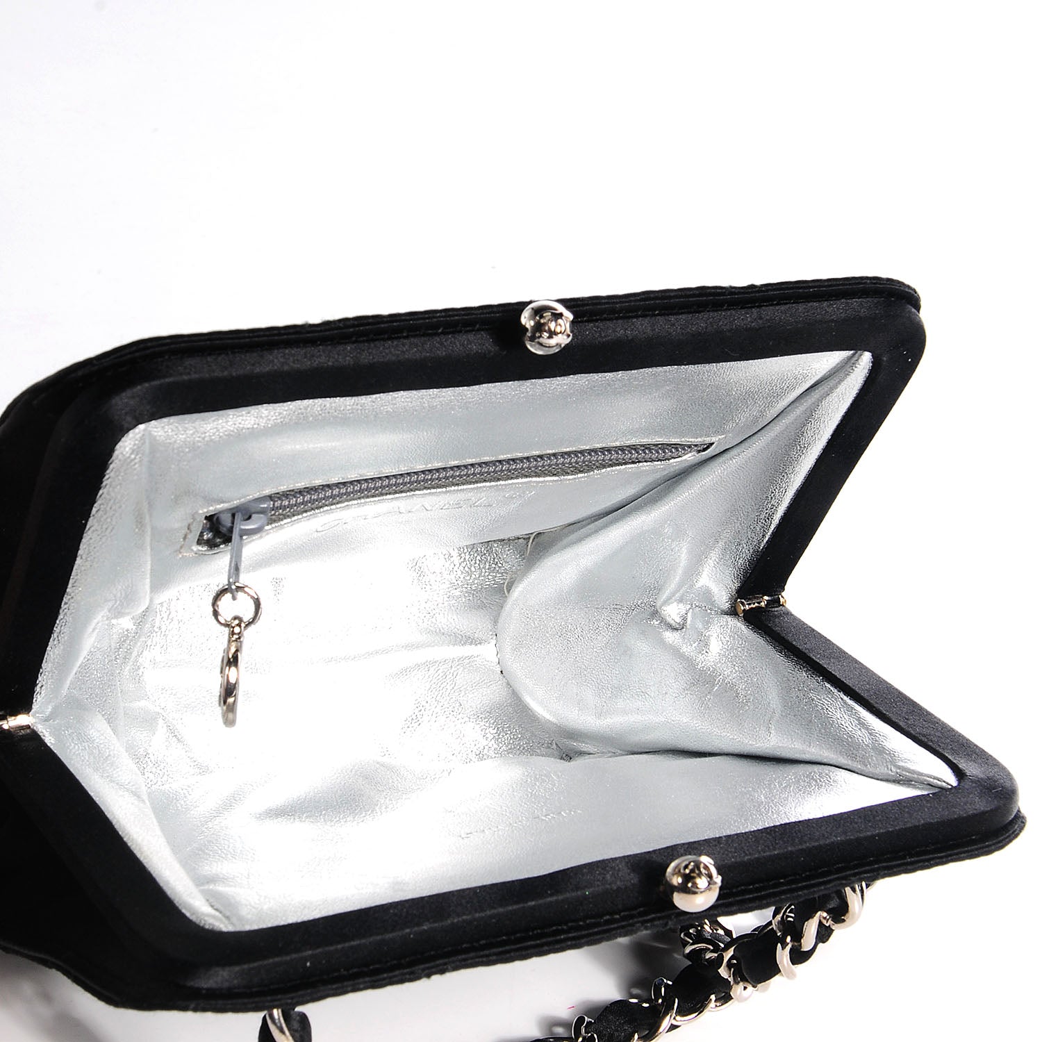 Chanel Satin Quilted CC Kiss Lock Evening Bag Black 5 of 8