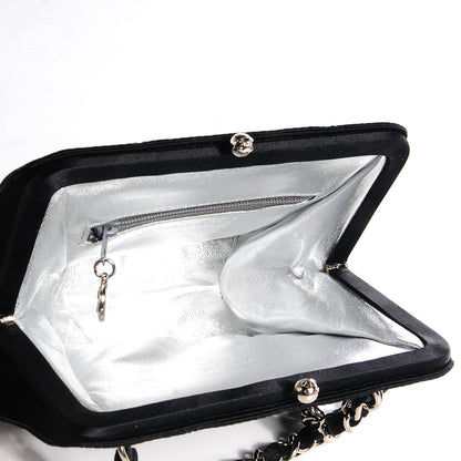 Chanel Satin Quilted CC Kiss Lock Evening Bag Black 5 of 8