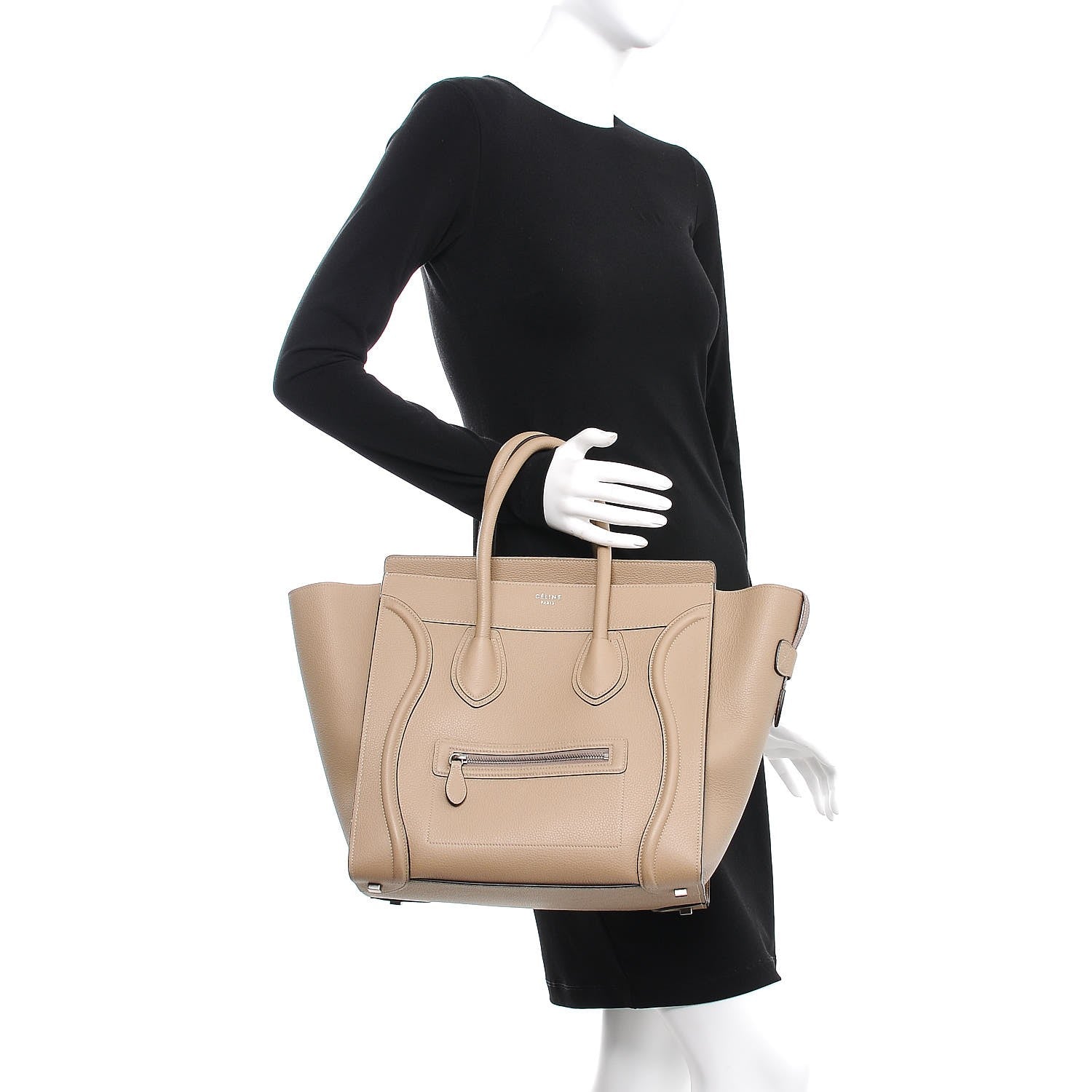 Celine Drummed Calfskin Mini Luggage Dune 2 of 12