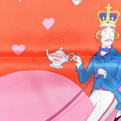 Hermes Silk Tea Time Scarf 70 Rouge Rose White 3 of 5