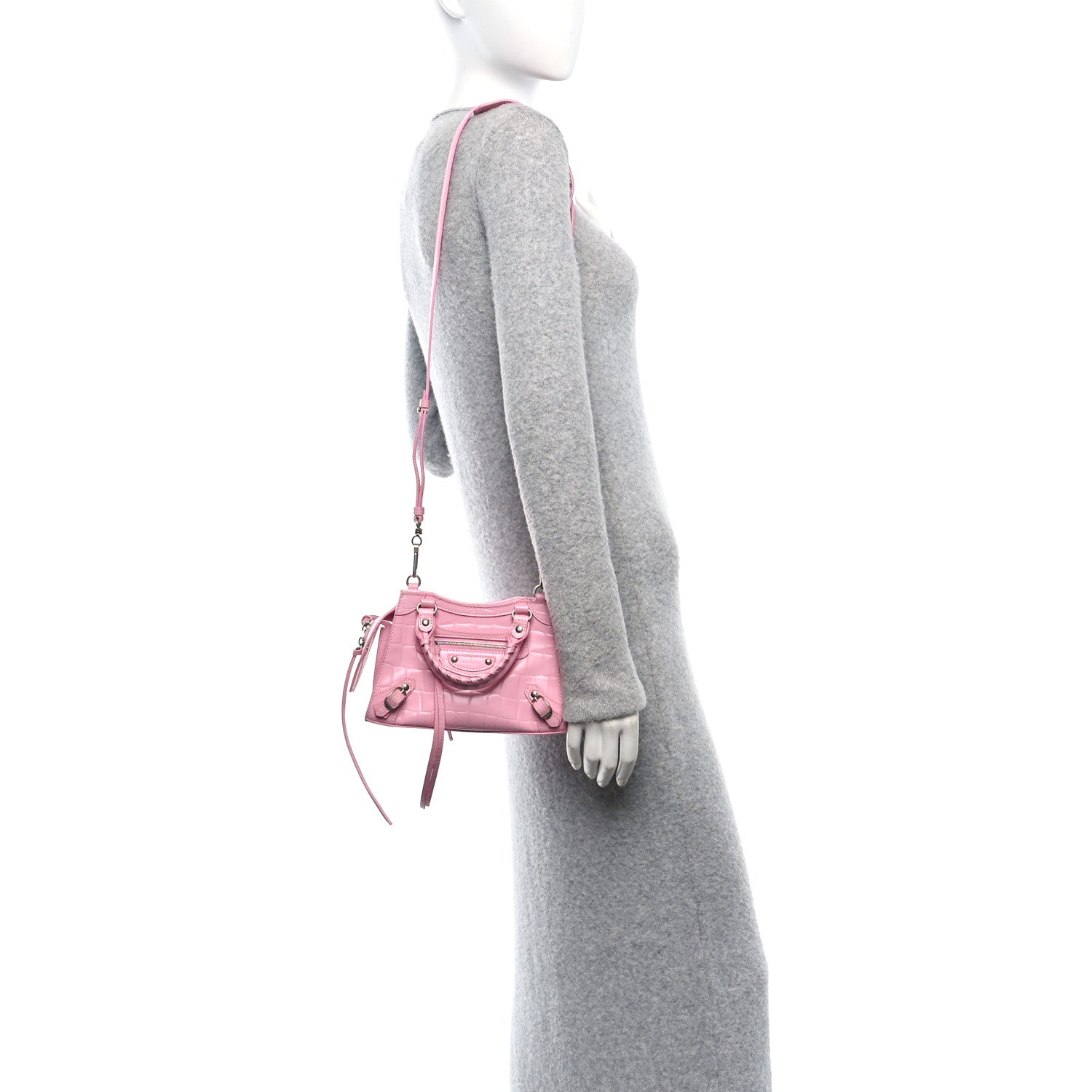 Balenciaga Semi Shiny Calfskin Crocodile Embossed Neo Classic