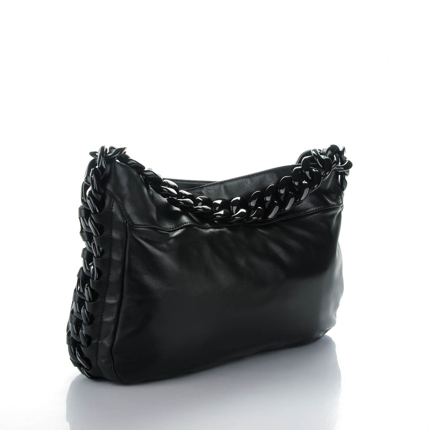 Calfskin Modern Chain Rhodoid Hobo Black