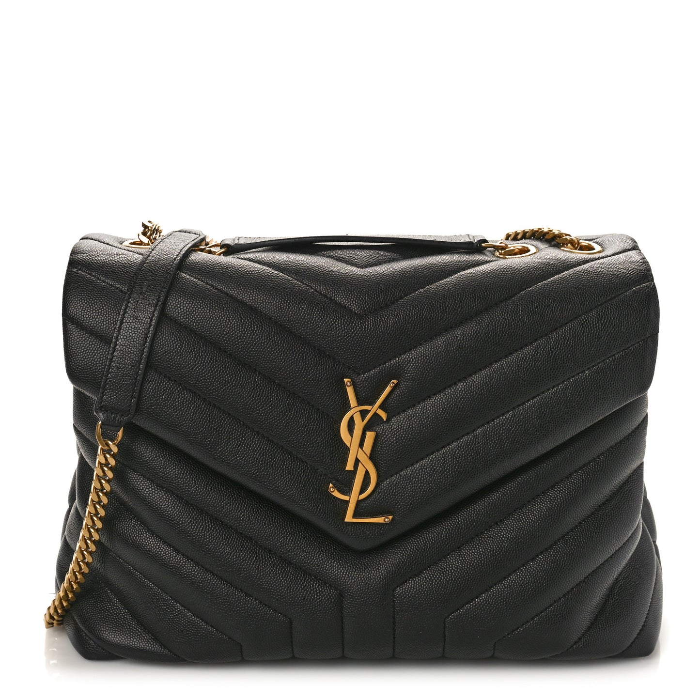 Grain de Poudre Calfskin Y Quilted Monogram Medium Loulou Chain Satchel Black