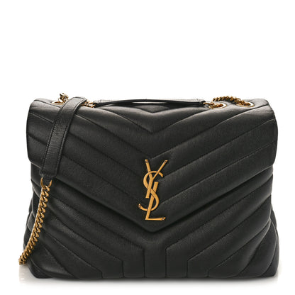Saint Laurent Grain de Poudre Calfskin Y Quilted Monogram Medium Loulou Chain Satchel Black 1 of 9