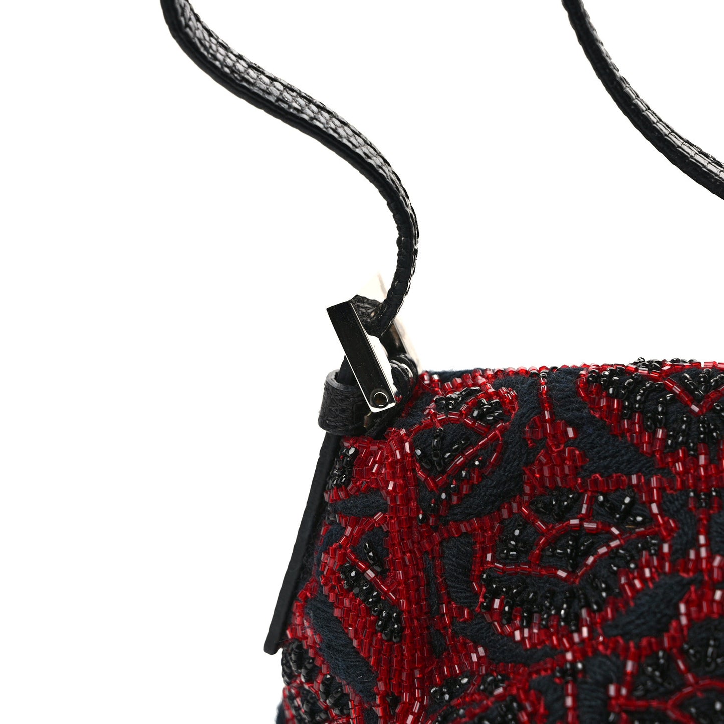 Embroidered Lizard Beaded Mini Mama Baguette Black Red