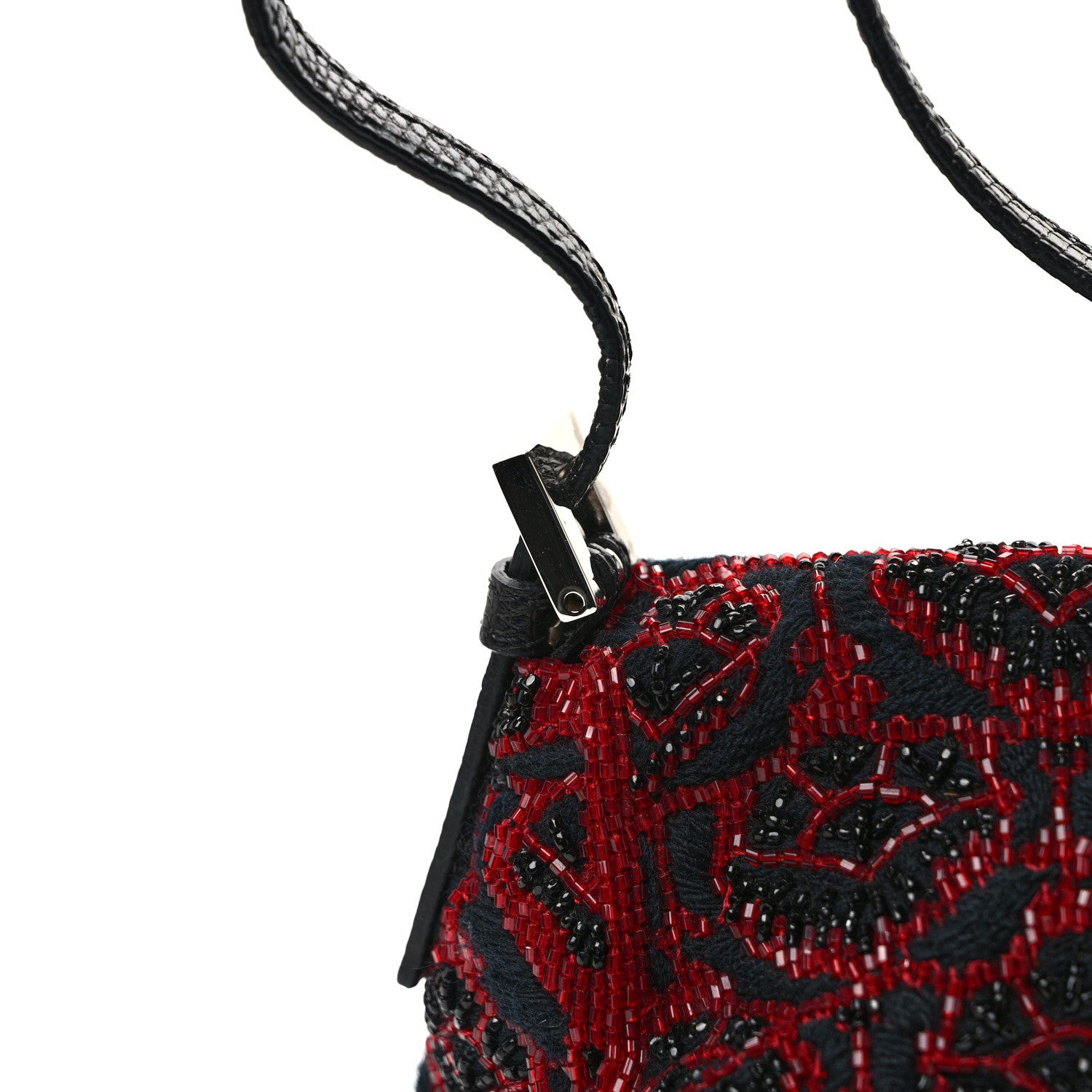 Fendi Embroidered Lizard Beaded Mini Mama Baguette Black Red 13 of 13