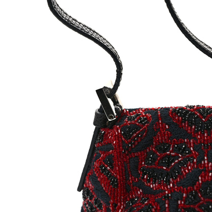 Fendi Embroidered Lizard Beaded Mini Mama Baguette Black Red 13 of 13
