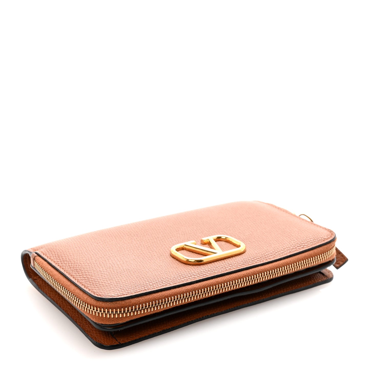 Grained Calfskin Vlogo Zip Around Wallet Saddle Brown