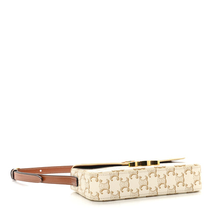 Celine Canvas Calfskin Triomphe Shoulder Bag White 4 of 10