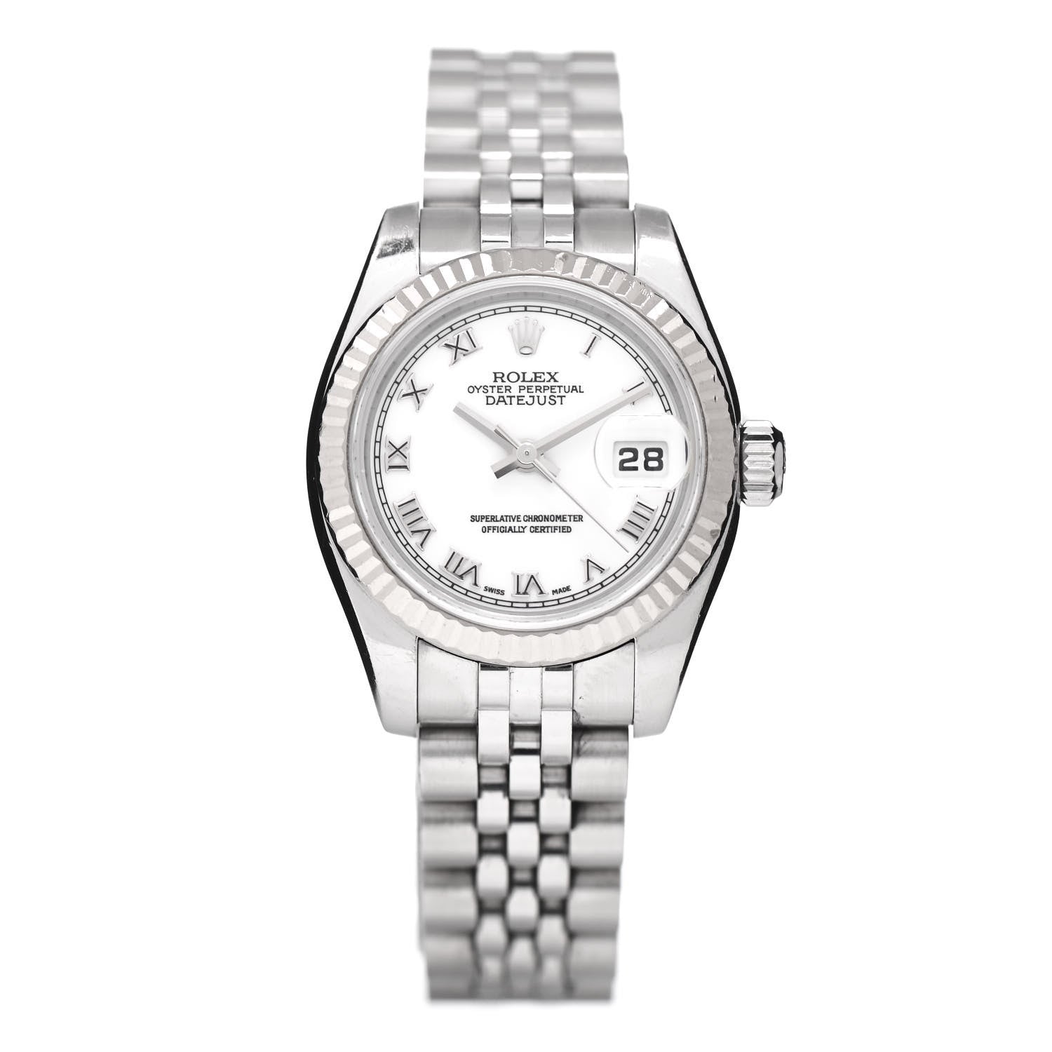 Rolex Stainless Steel 18K White Gold 26mm Oyster Perpetual Datejust Watch White Roman 179174 1 of 4