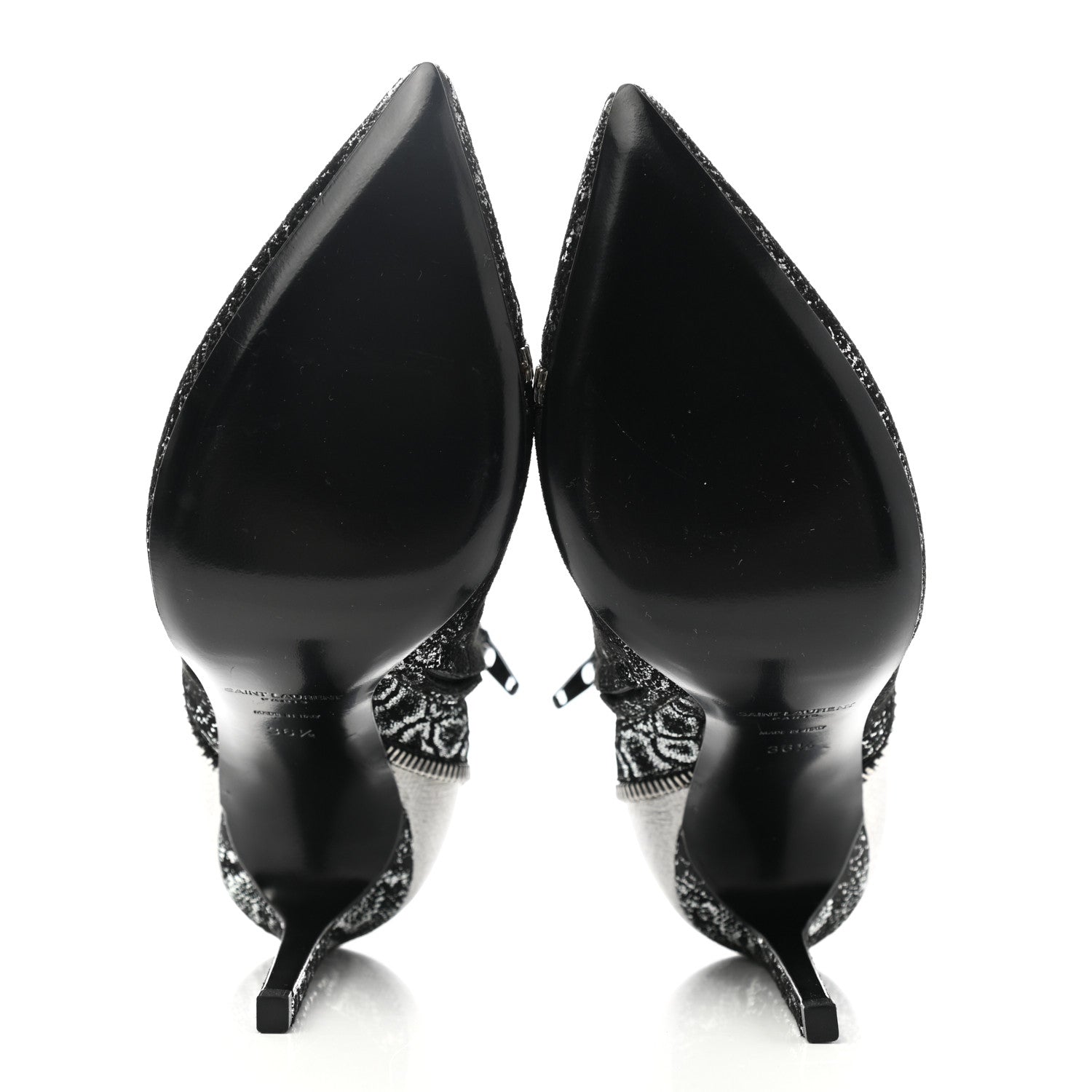 Saint Laurent Metallic Snakeskin Embossed Calfskin Pointed Toe Ankle Boots 36.5 Black Silver 5 of 9