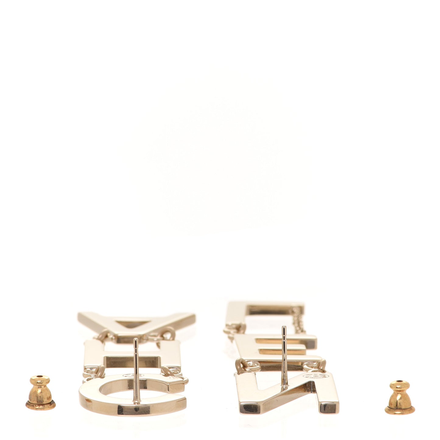 Metal Cha-Nel Logo Drop Earrings Gold