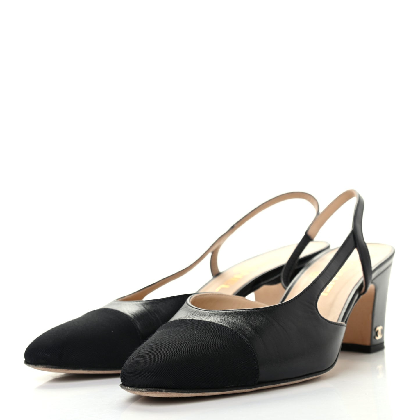 Goatskin Grosgrain Cap Toe CC Slingback Sandals 38.5 Black