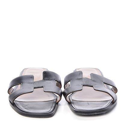 Hermes Box Calfskin Oran Sandals 39 Black 2 of 9