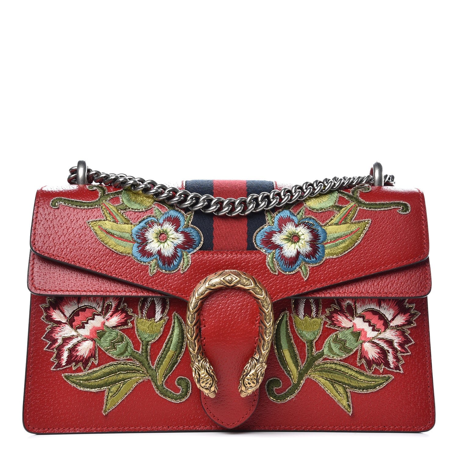 Gucci Calfskin Web Floral Embroidered Small Dionysus Shoulder Bag Hibiscus Red 1 of 8